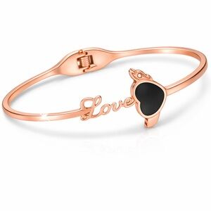 Rose Gold Love Bangle Bracelet | Black Heart | Like New
